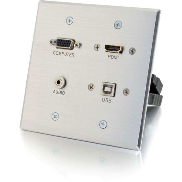 C2G HDMI, VGA, 3.5mm Audio and USB Pass Through Wall Plate - Double Gang - 2-gang - Aluminum - 1x HDMI Port(s) - 39703