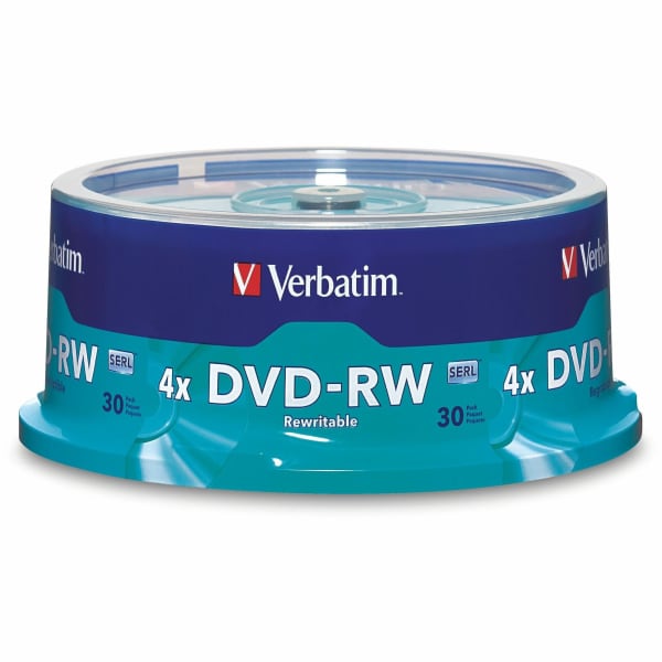 Verbatim DVD-RW Rewritable Media Spindle, 4.7GB/120 Minutes, Pack Of 30