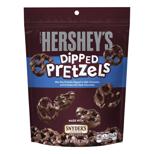Hersheys Chocolate-Dipped Pretzels, 8.5 Oz, Pack Of 6 Bags