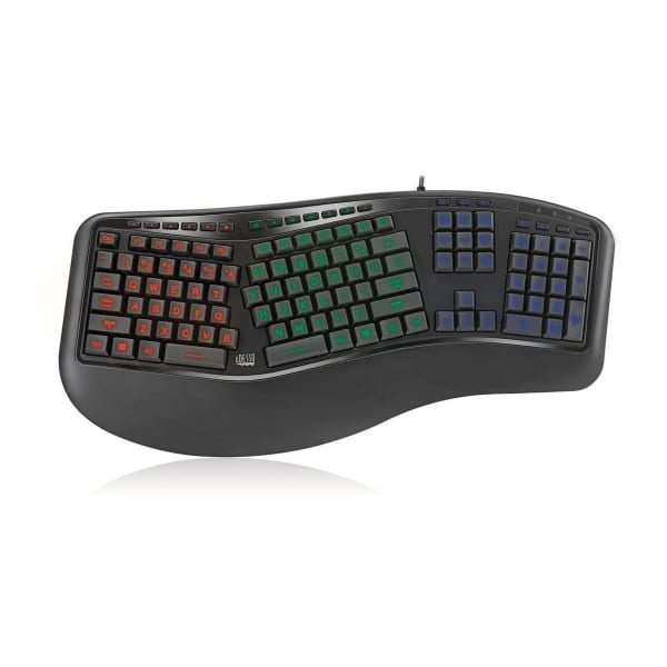 Adesso Tru-Form 150 3-Color Illuminated Ergonomic Keyboard, Black, AKB-150EB