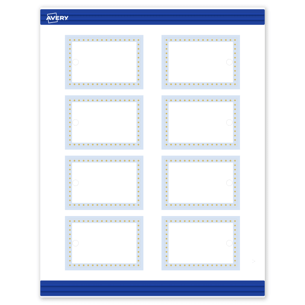 Avery Printable Tags With Sure Feed Technology, 2in x 3in, Matte White With Gold Dots/Blue Border Design, Pack Of 80