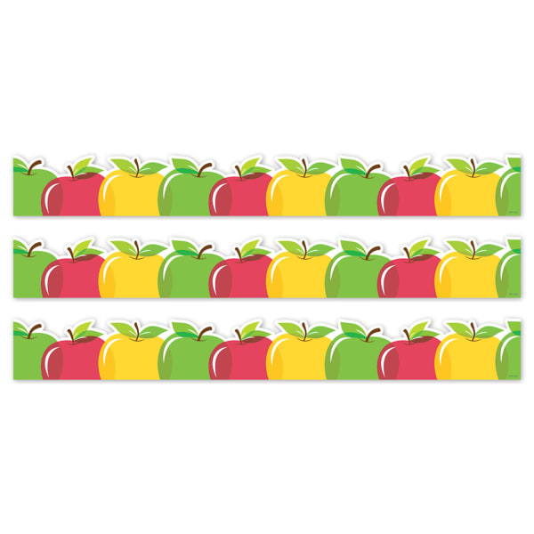 Creative Teaching Press EZ Border, 3in x 24in Strips, Apple Time Apples, 48 Feet Per Pack, Set Of 3 Packs