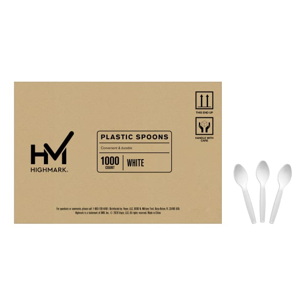 Highmark Plastic Utensils, Medium-Size Spoons, White, Box Of 1,000 Spoons