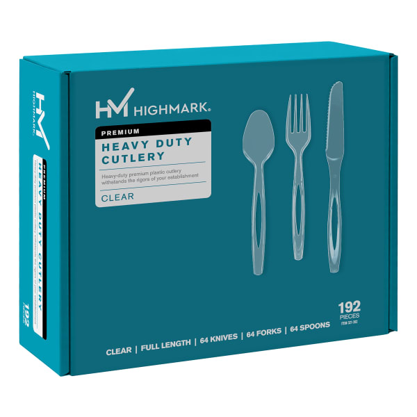 Highmark Heavy-Duty Plastic Cutlery, Clear, Pack Of 192 Utensils