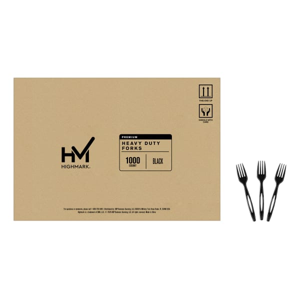Highmark Plastic Utensils, Full-Size Forks, Black, Box Of 1,000 Forks