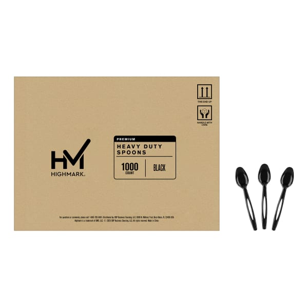 Highmark Plastic Utensils, Full-Size Spoons, Black, Box Of 1,000 Spoons