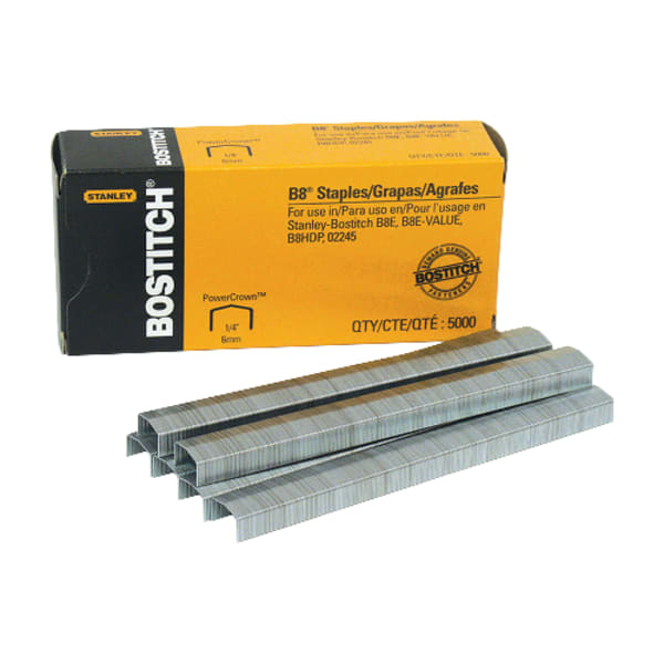 Stanley Bostitch B8 PowerCrown Premium Staples, 1/4in, Box Of 5000