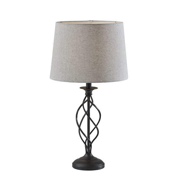 Adesso Darcy Table Lamp, 26inH, Gray Herringbone Shade/Black Base
