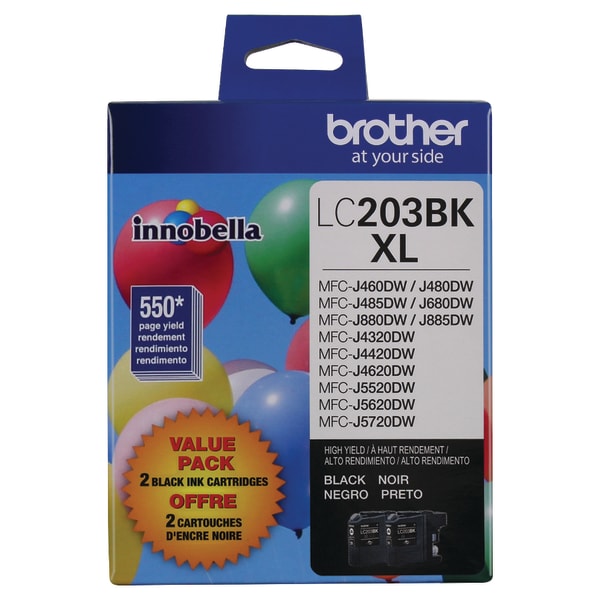 Brother LC203 Black High-Yield Ink Cartridges, Pack Of 2, LC2032PKS
