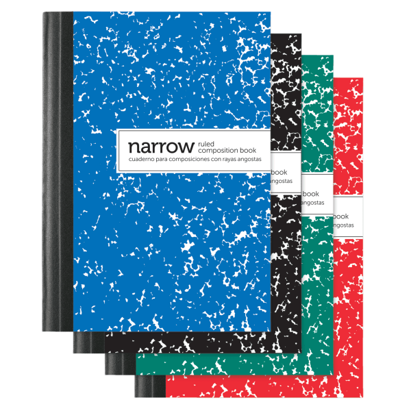 Office Depot Brand Mini Marble Composition Books, 3-1/4in x 4-1/2in, Narrow Ruled, 80 Sheets Per Book, Assorted Colors, Pack Of 4