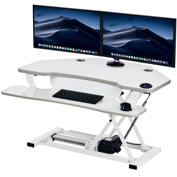 VersaDesk PowerPro 36inW Electric Adjustable Standing Corner Desk Converter, White
