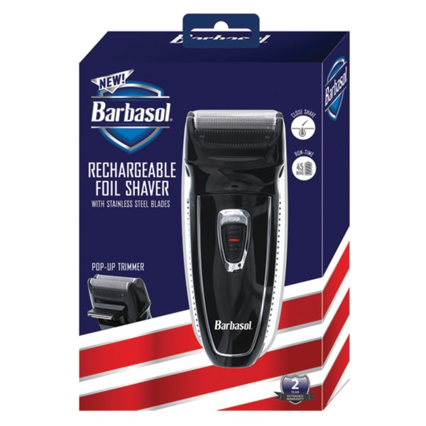 Barbasol Mens Rechargeable Foil Shaver With Pop-Up Trimmer, 9ft, Black