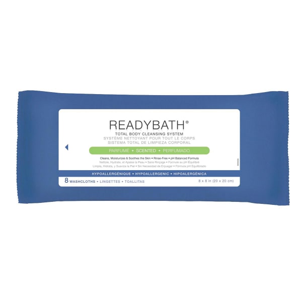 ReadyBath Total Body Cleansing Standard-Weight Washcloths, 8inx 8in, White, 8 Washcloths Per Pack, Case Of 30 Packs