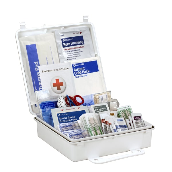 First Aid Only 50-Person Plastic First Aid Kit, 9-7/16inH x 9-7/16inW x 3inD, Kit Of 184 Pieces
