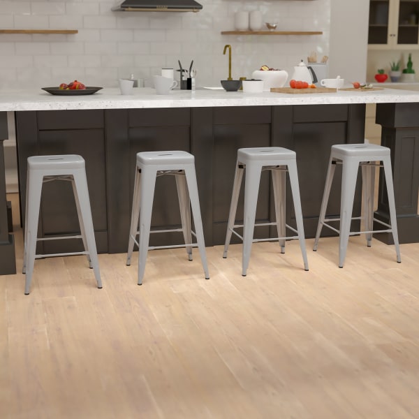 Flash Furniture 30in Metal Indoor Bar Stools, Set Of 4 Bar Stools, Silver