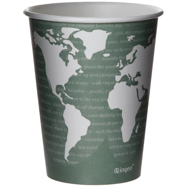 Eco-Products GreenStripe PLA Hot Cups, 10 Oz, 100% Recycled, White/Green, Pack Of 1,000 Cups
