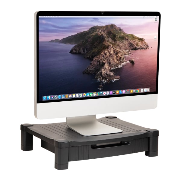 Mind Reader Monitor Stand With Drawer, 4inH x 13-1/4inW x 17-1/4inD, Black