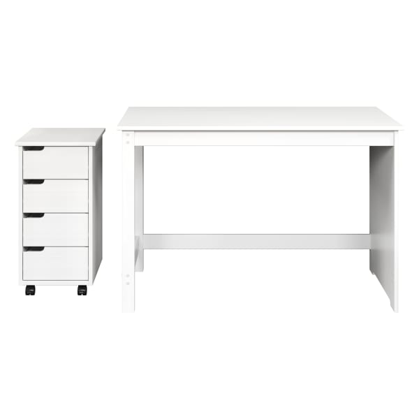 Trendfurn Pristine Office Set, Desk And 4-Drawer Mobile Cart, White, Set Of 2