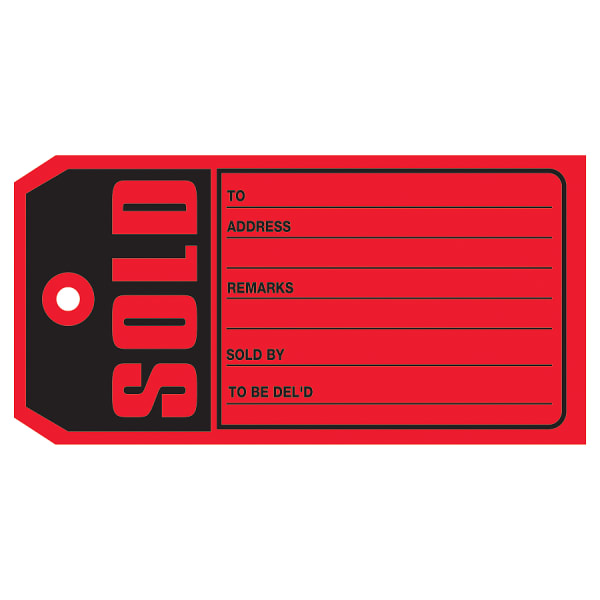 Partners Brand "Sold" Tags, #5, 4 3/4in x 2 3/8in, Red, Box Of 1,000