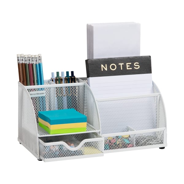 Mind Reader 7-Compartment Desktop Organizer, 5-1/4inH x 5-1/2inW x 11inD, White