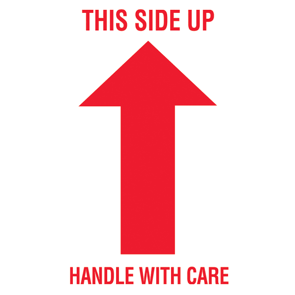 Tape Logic Preprinted Shipping Labels, DL1050, Arrow With "This Side Up Handle With Care", 3in x 5in, Red/White, Roll Of 500