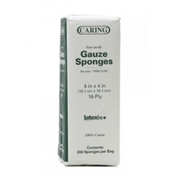 Medline Caring Woven Nonsterile Gauze Sponges, 4in x 4in, White, 200 Sponges Per Sleeve, Case Of 10 Sleeves