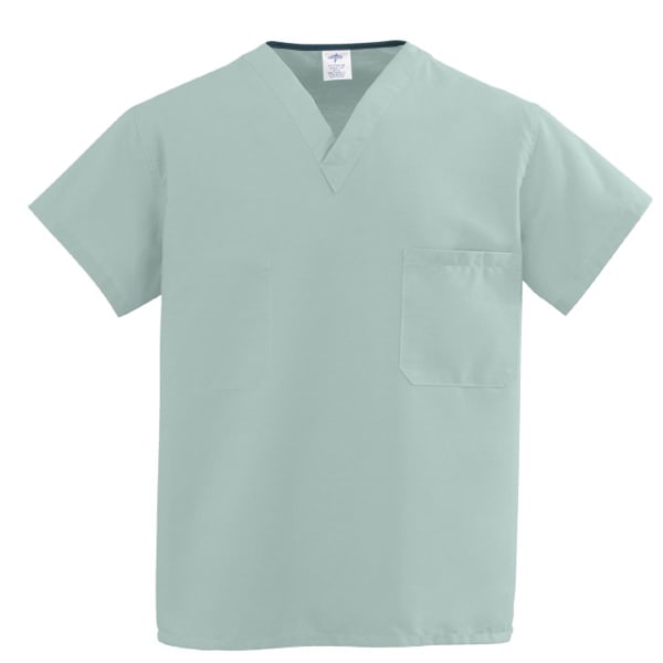 Medline ComfortEase Unisex 1-Pocket Reversible Scrub Top, 4X, Seaspray