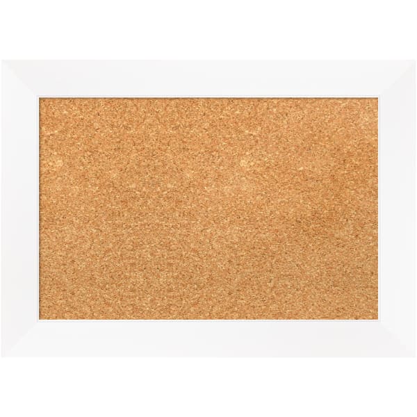 Amanti Art Rectangular Non-Magnetic Cork Bulletin Board, Natural, 21in x 15in, Cabinet White Narrow Plastic Frame