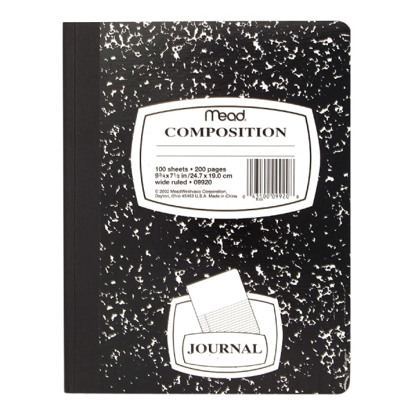 Mead Journal Composition Book, 7 1/2in x 9 3/4in, Wide Ruled, 50 Sheets, Black Marble