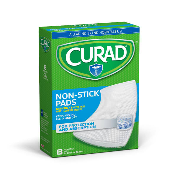CURAD Sterile Nonstick Pads, 8in x 3in, Case Of 12