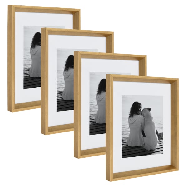 Kate And Laurel Calter Modern Wall Picture Frame Set, 12 1/2in x 15 1/2in With Mat, Gold, Set Of 4