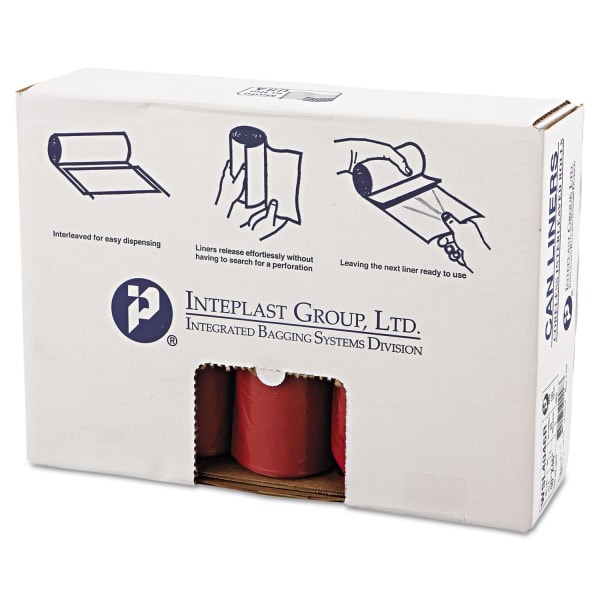 Inteplast Group Low-Density Commercial Can Liners, Infectious Waste Biohazard, 45 gal, 1.3 mil, 40in x 46in, Red, Interleaved, 20/RL, 5 RL/CT