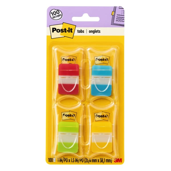 Post-it Notes Durable Filing Tabs, 1in, Assorted Colors, 25 Flags Per Pad, Pack of 4