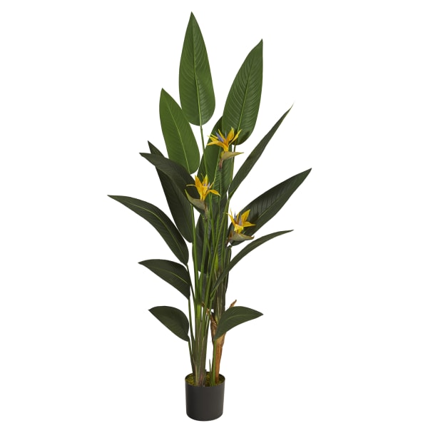 Nearly Natural Bird of Paradise 72inH Artificial Plant With Planter, 72inH x 28inW x 28inD, Green/Black