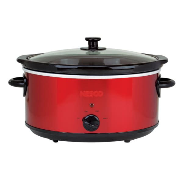 Nesco 6 Qt 275W Analog Stainless Steel Portable Slow Cooker, Red
