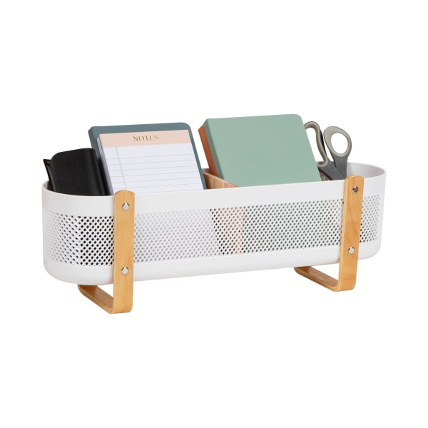 Mind Reader Divided Storage Basket With Legs, 6-1/2H" x 5-1/4inW x 19-1/4inD, White/Brown