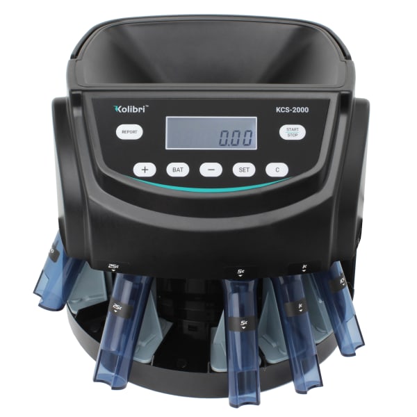 Kolibri KCS-2000 Business Grade Coin Counter, Sorter And Wrapper, 13-5/8inH x 10inW x 11-5/8inD, Black