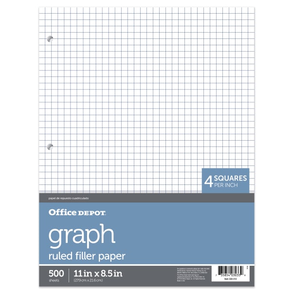 Office Depot Brand Notebook Filler Paper, 8-1/2in x 11in, Quadrille Ruled, White, Pack Of 500 Sheets