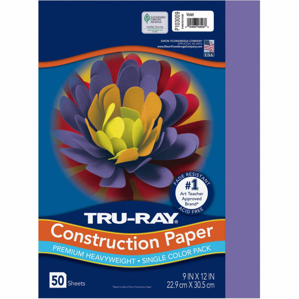 Tru-Ray Construction Paper, 50% Recycled, 9in x 12in, Violet, Pack Of 50