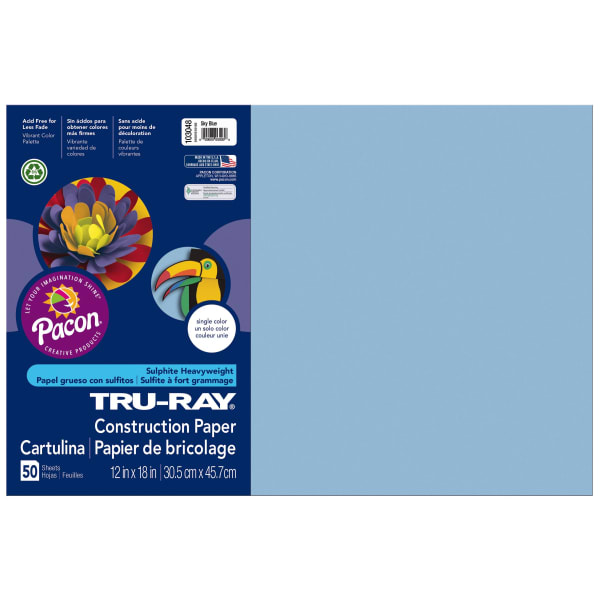 Tru-Ray Construction Paper, 50% Recycled, 12in x 18in, Sky Blue, Pack Of 50
