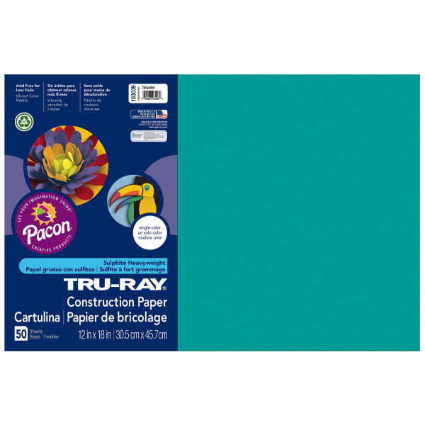 Tru-Ray Construction Paper, 50% Recycled, 12in x 18in, Turquoise, Pack Of 50
