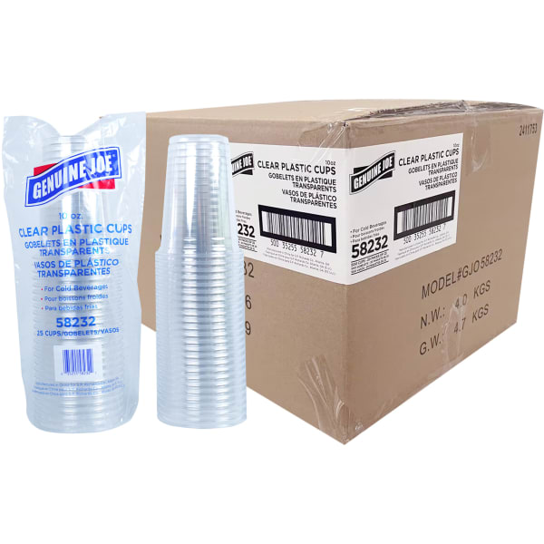 Genuine Joe Clear Plastic Cups - 25 - 10 fl oz - 500 / Carton - Clear - Plastic - Cold Drink, Beverage