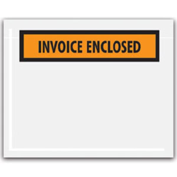Tape Logic "Invoice Enclosed" Envelopes, Panel Face, Orange, 4 1/2in x 5 1/2in Pack Of 1,000