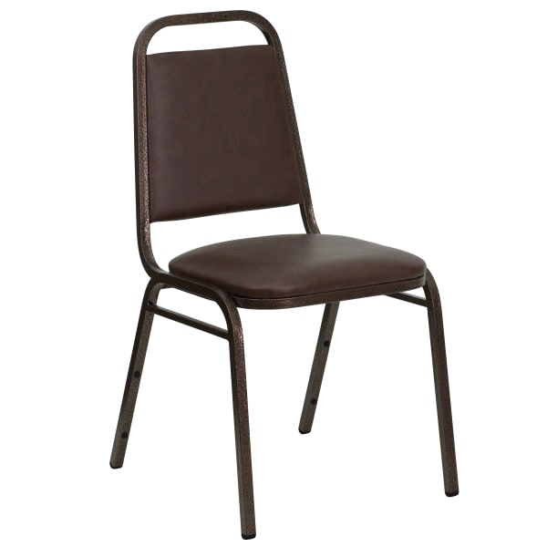 Flash Furniture HERCULES Series Trapezoidal Back Vinyl Stacking Banquet Chair with 1.5in Thick Seat, Brown Vinyl/Copper Vein Frame