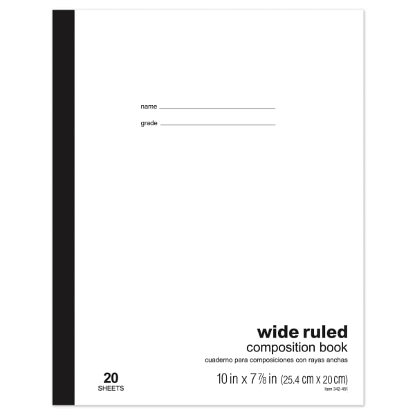 Office Depot Brand Schoolmate Composition Book, 7-7/8in x 10in, Wide Ruled, 20 Sheets