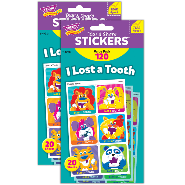 Trend Tear & Share Stickers, I Lost A Tooth, 120 Stickers Per Pack, Set Of 2 Packs