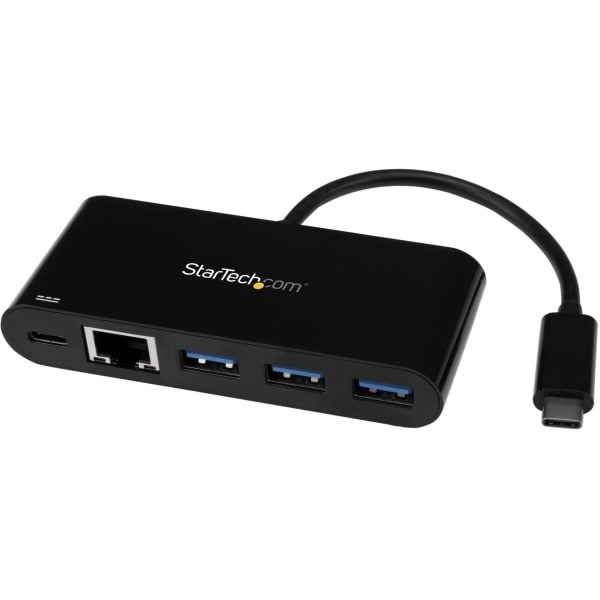 StarTech.com USB-C to Ethernet Adapter with 3-Port USB 3.0 Hub and Power Delivery - USB-C GbE Network Adapter + USB Hub w/ 3 USB-A Ports - USB Type C - External - 4 USB Port(s) - 1 Network (RJ-45) Port(s) - 4 USB 3.0 Port(s) - UASP Support
