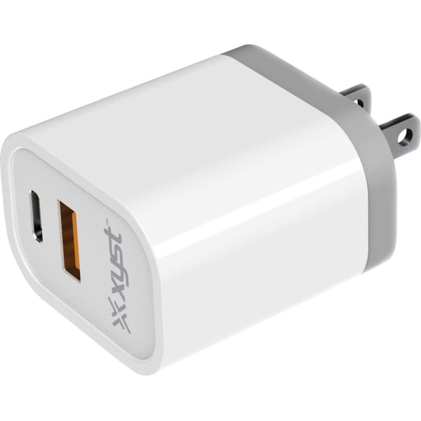 XYST 3.4-Amp Dual USB Wall Charger with USB Port and USB Type-C Port - 120 V AC, 230 V AC Input - 5 V DC, 9 V DC, 12 V DC Output - 3.10 A - White