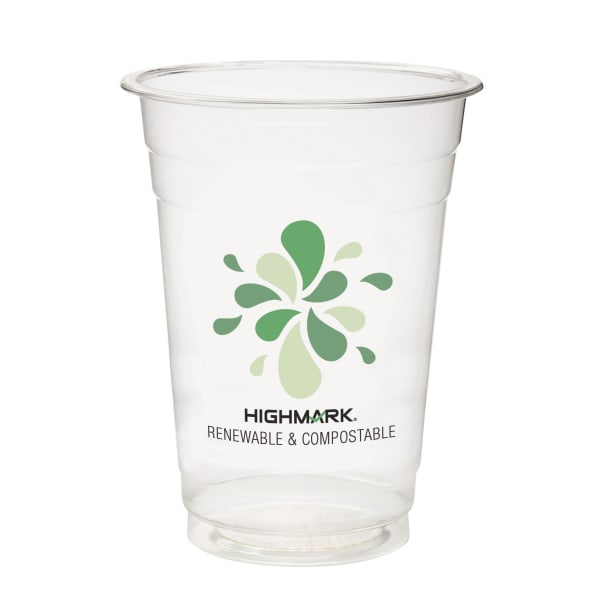Highmark ECO Compostable Plastic Cups, 16 Oz, Clear, Pack Of 500