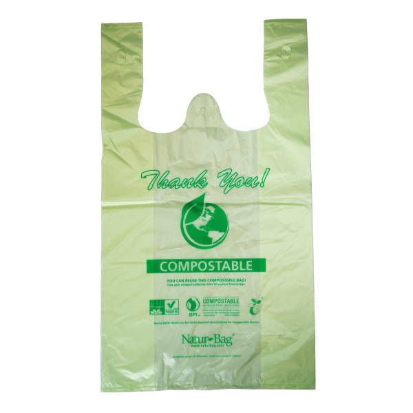 Stalk Market Compostable Large T-Shirt Bags With "Thank You" Graphic, 0.9 mil, 21in x 18-1/2in, Pack Of 500 Bags
